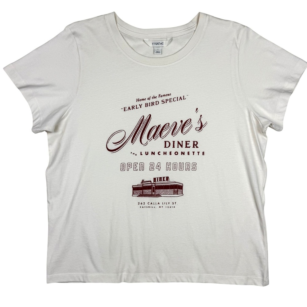 Anthropologie Maeve T-Shirt Retro Diner Graphic Women Large Ivory Casual Chic